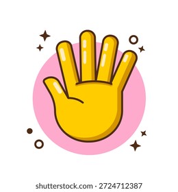 Mano amarilla amistosa con el diseño plano de la Ilustración vectorial del gesto de los dedos extendidos