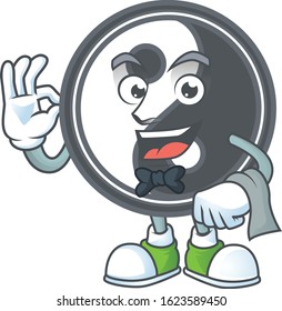 Friendly yin yang Character stand as a Waiter character