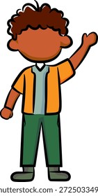 Friendly Young Boy Waving im handgezeichneten Stil