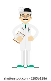 Friendly young doctor in medical uniform vector illustration isolated on white background. Hospital staff character icon in flat design.