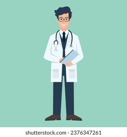 friendly young male doctor flat design vector illustration