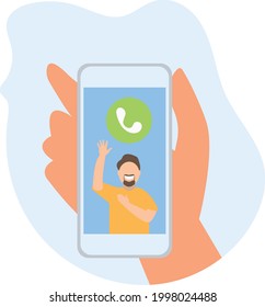 Joven amigo en la pantalla del smartphone y el concepto de comunicación de iconos de llamadas