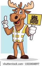Friendly/Intelligent Moose Cartoon/Mascot Standing And Holding a Sign Board