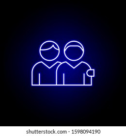 friends 2 men outline blue neon icon. Elements of friendship line icon. Signs, symbols and vectors can be used for web, logo, mobile app, UI, UX