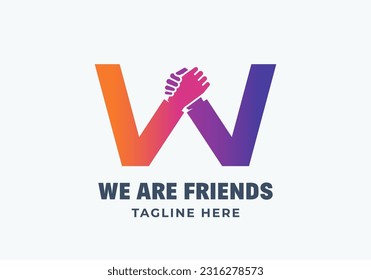 Friends Abstract Vector Logo Template. Handshake Incorporated in Capital Letter W Creative Concept. Isolated