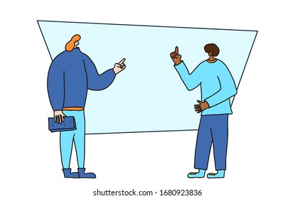 Freunde streiten einander. Zwei Personen, die über das Leben diskutieren. Szene von Familienkonflikten. Schlechte Beziehung. Streit. Vektorillustration.