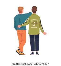 Friends from Behind Hugging and Standing Together Vector Illustration