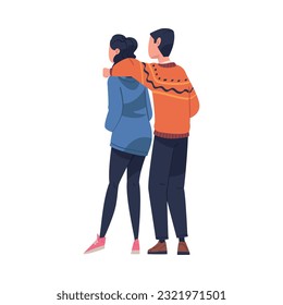 Friends from Behind Hugging and Standing Together Vector Illustration