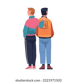 Friends from Behind Hugging and Standing Together Vector Illustration