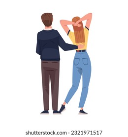 Friends from Behind Hugging and Standing Together Vector Illustration