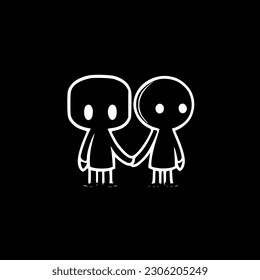 Friends - Black and White Isolated Icon - Vector illustration