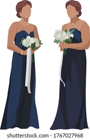 friends of the bride in a blue dress with a bouquet of flowers isolated vector