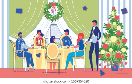 Friends Celebrate Christmas Holiday in Restaurant.