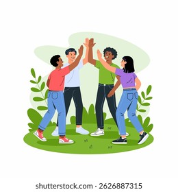 Amigos celebrando con un cinco alto