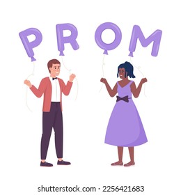 Friends celebrating prom night and dancing semi flat color vector characters. Editable figures. Full body people on white. Simple cartoon style illustration for web graphic design and animation