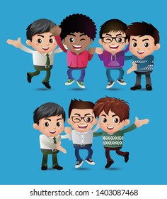 Friends Characters Set Vector. Laughing Friends, Office Colleagues.