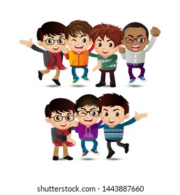 Friends Characters Set Vector. Laughing Friends, Office Colleagues.