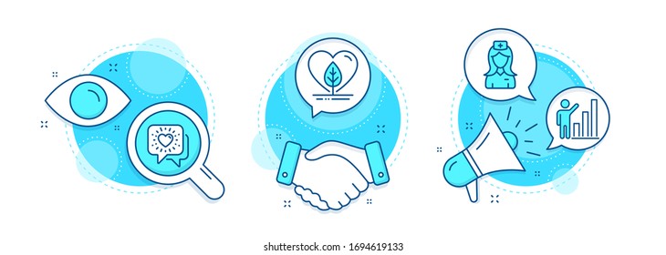 Friends chat, Graph chart and Hospital nurse line icons set. Handshake deal, research and promotion complex icons. Local grown sign. Friendship, Growth report, Medical assistant. Vector
