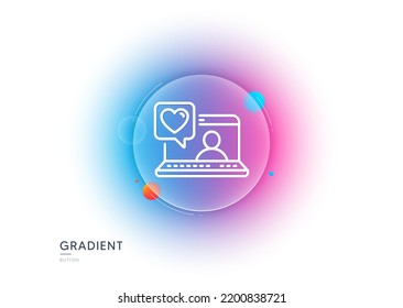 Friends chat line icon. Gradient blur button with glassmorphism. Friendship love sign. Assistance business symbol. Transparent glass design. Friends chat line icon. Vector