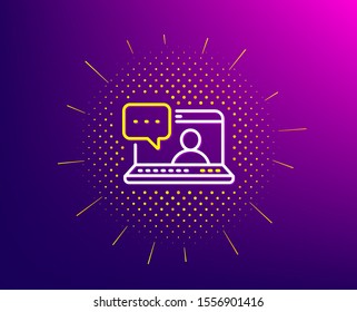 Friends chat line icon. Halftone pattern. Friendship love sign. Assistance business symbol. Gradient background. Friends chat line icon. Yellow halftone pattern. Vector