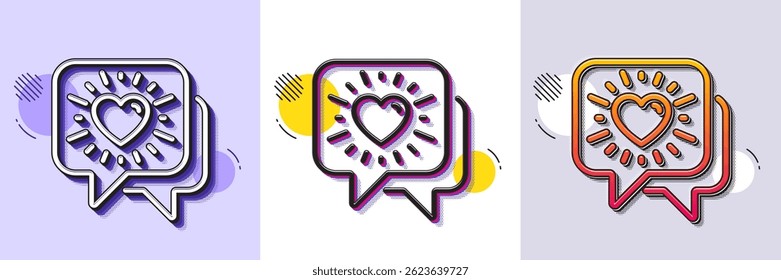 Friends chat line icon. Halftone dotted pattern. Gradient icon with grain shadow. Friendship love sign. Assistance business symbol. Line friends chat icon. Various designs. Vector