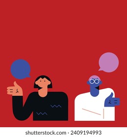 Friends chatting and texting. Vector illustration. New generation. The concept of social networks, virtual relationships. 
