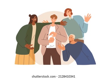 Friends, colleagues violating personal boundaries. Unhealthy communication, interaction, relationships between people. Psychology concept. Flat vector illustration isolated on white background