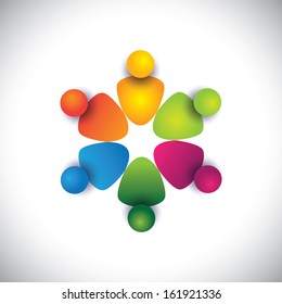 friends & companions together in circle showing friendship. The vector graphic can also represent employees unity, workers union, executives meeting, friendship, team work & team spirit