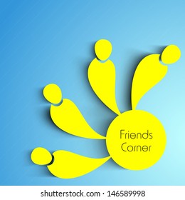 Friends corner, happy friendship day concept on blue background.