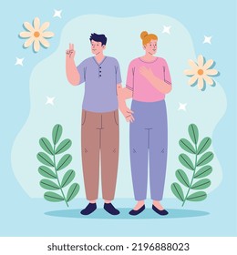 friends couple with floral decoration