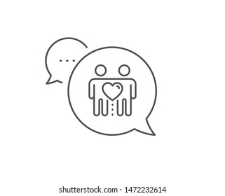 Friends couple line icon. Chat bubble design. Friendship sign. Assistance business symbol. Outline concept. Thin line friends couple icon. Vector