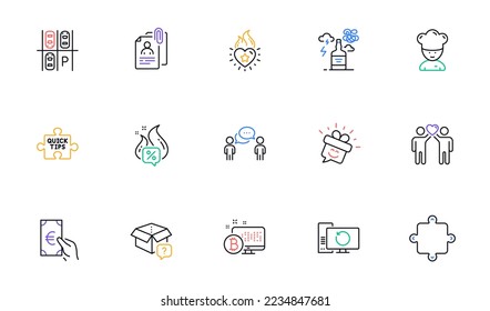 Friends couple, Recovery computer and Alcohol addiction line icons for website, printing. Collection of Finance, Cooking chef, Consulting business icons. Bitcoin system, Heart flame. Vector