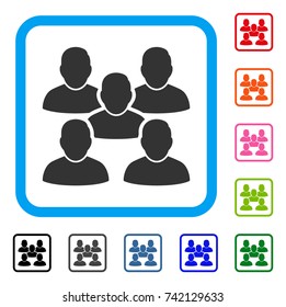 Friends Crowd icon. Flat gray pictogram symbol inside a light blue rounded frame. Black, gray, green, blue, red, orange color versions of Friends Crowd vector. Designed for web and app user interface.