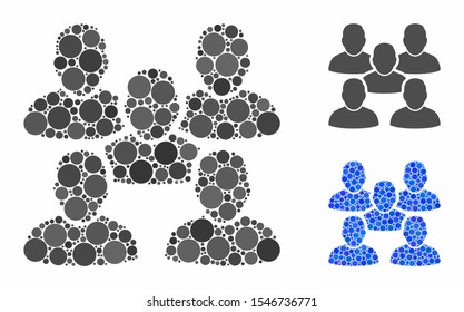 Friends crowd mosaic of spheric dots in various sizes and color hues, based on friends crowd icon. Vector round dots are combined into blue mosaic.