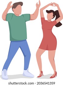 Friends dancing together semi flat color vector characters. Posing figures. Full body people on white. Clubbing all night isolated modern cartoon style illustration for graphic design and animation