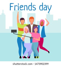 Friends day social media post mockup. Friendship, unity. Best friends forever. Advertising web banner template. Social media booster, content layout. Greeting card, postcard with flat illustration