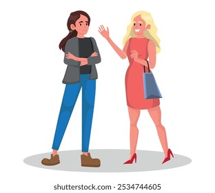 amigos com personalidades diferentes conversando, amizade entre duas mulheres. Ilustração vetorial