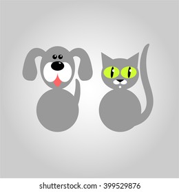 Friends. Dog and cat. Simple icon.