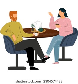 Friends drink tea talking in cafe vector icon