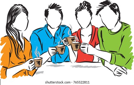 friends drinking coffee together vector illustration