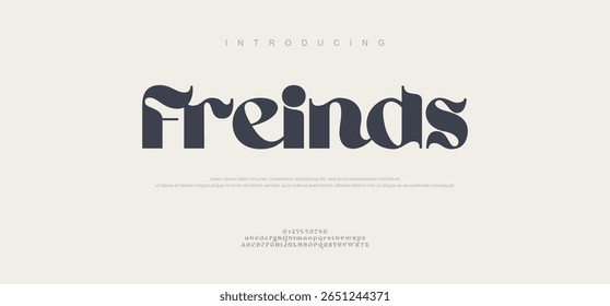 Friends Elegant font and tech logo alphabet fonts. Typography minimalist urban sans serif digital fashion future creative logos fonts. vector illustration
