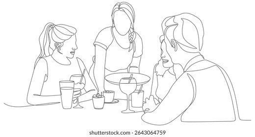 Friends Enjoying Cocktails – Minimalist Continuous‑Line Vector Illustration