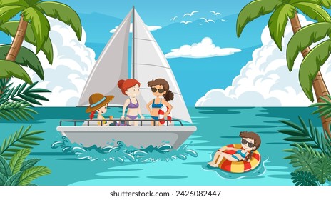 Friends enjoying a sunny day on a sailboat