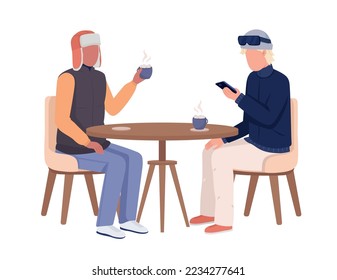 Friends enjoying winter with hot cocoa drinks semi flat color vector characters. Editable figures. Full body people on white. Simple cartoon style illustration for web graphic design and animation