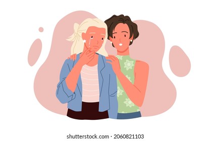 Premium Vector  Online friends support flat concept. two woman characters  holding hands, sharing sympathy, support and love to each other with remote  virtual video conference, phone call.