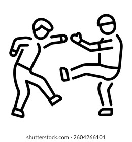 Friends fighting with each other, line style icon 