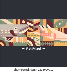 friends fish geometric pattern vector full color
