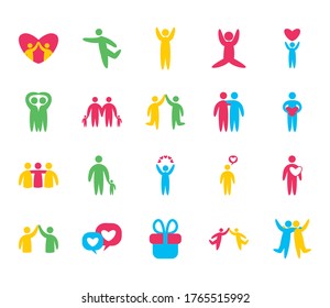 Friends flat style icon set design of friendship and love theme Vector illustration
