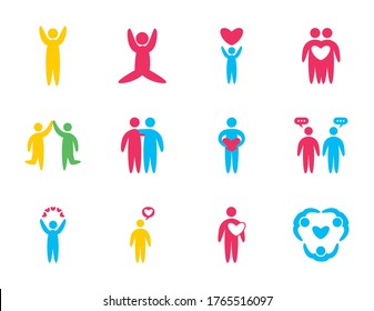 Friends flat style icon set design of friendship and love theme Vector illustration