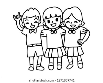 Friends forever Character concept, doodle hand drawing cartoon character vector in black outline design isolated on white background.